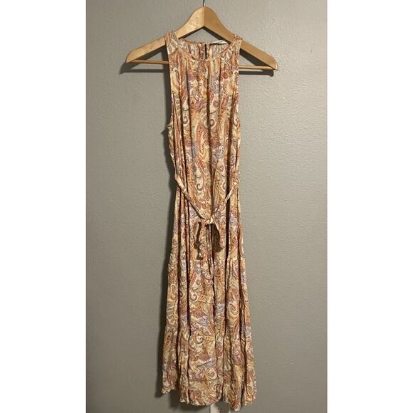 MNG Womens Midi Dress Size 6 Colorful Paisley Viscose Tiered Sleeveless Boho Y2K - Picture 1 of 8